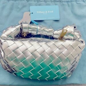 NWT Tiffany & Fred Woven Silver Leather Crossbody Bag w/chain